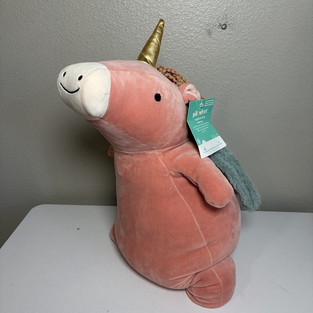 Pillowfort Weighted Plush Stuffed Pillow Pegasus Pink 20" x 7" 3 Lbs New Tags